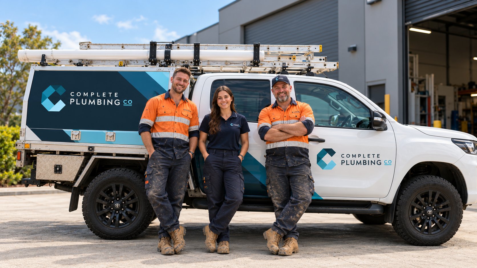 The Complete Plumbing Co team with their work ute in Geelong